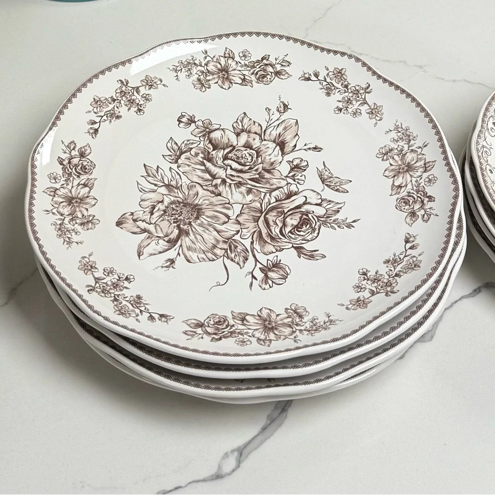 The Pioneer Woman  Agatha Brown Floral Dinnerware Set of 12 pieces